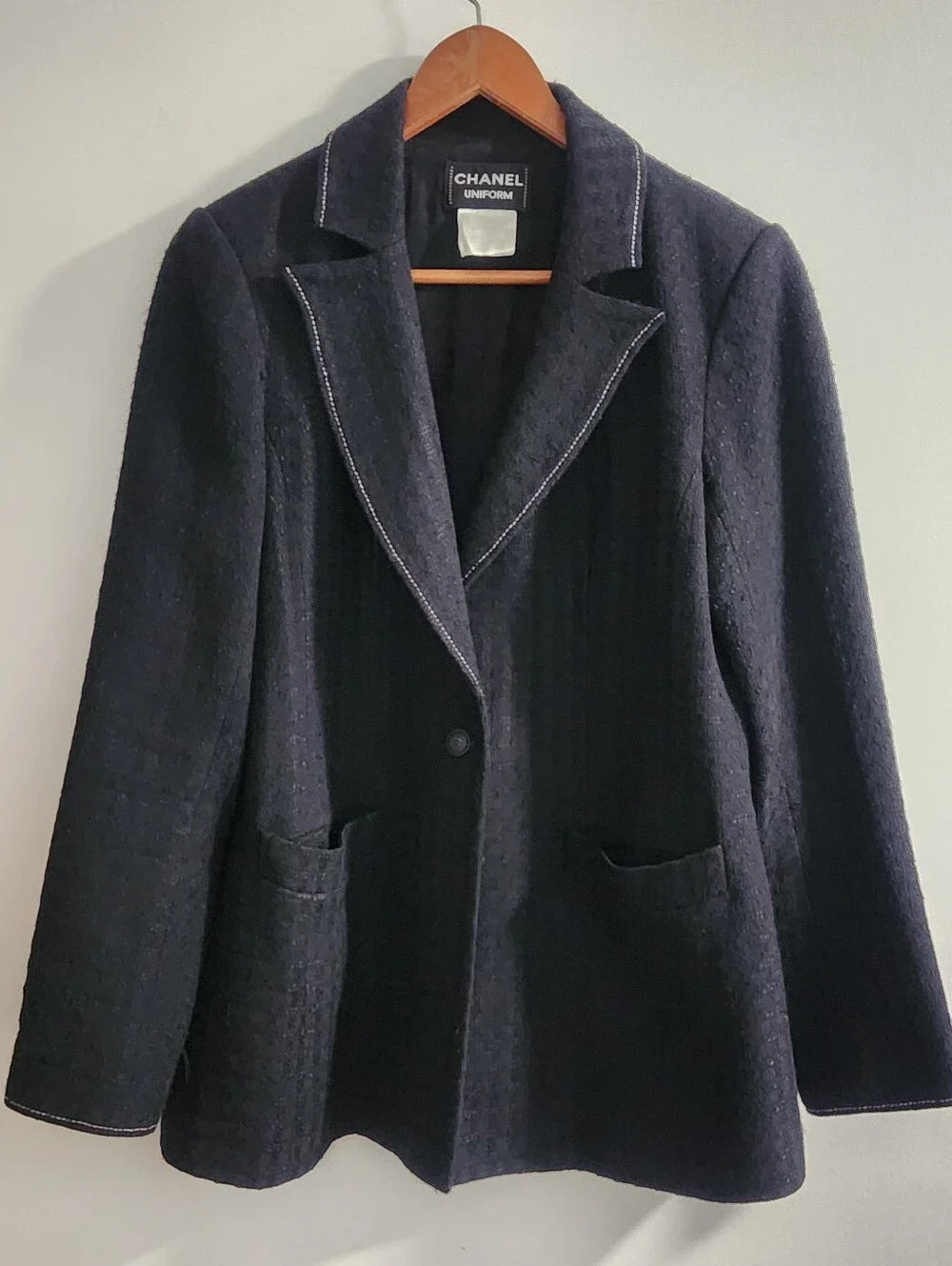 Rare Chanel Blazer Jacket Navy Black Tweed Size 42 US10 READ